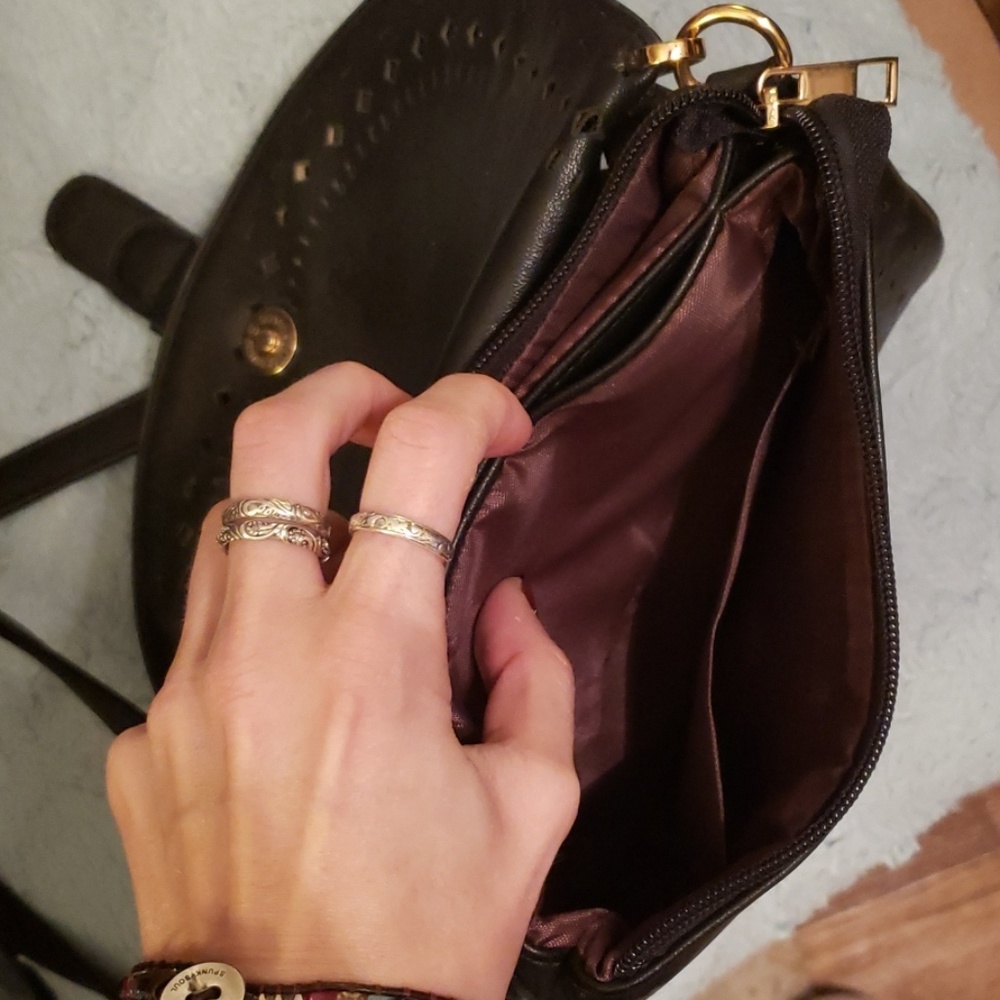 Faux Black Leather mini cross body bag. - Picture 3 of 8